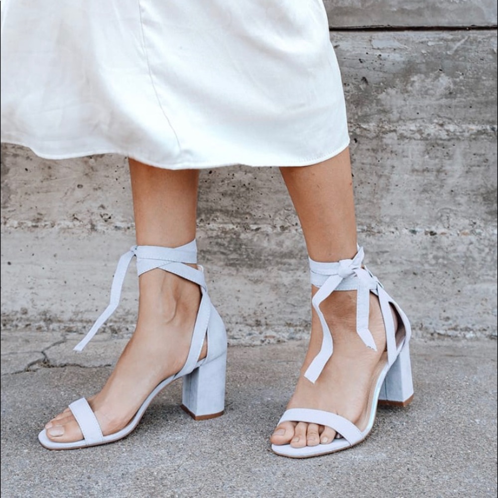 Lulus Airis Blue Suede Lace-Up Wrap Heels